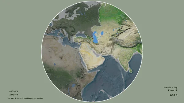 科威特的这个地区以荒凉的背景为中心 围绕着它的大陆 大写的地理推论和名称 卫星图像 — 图库照片