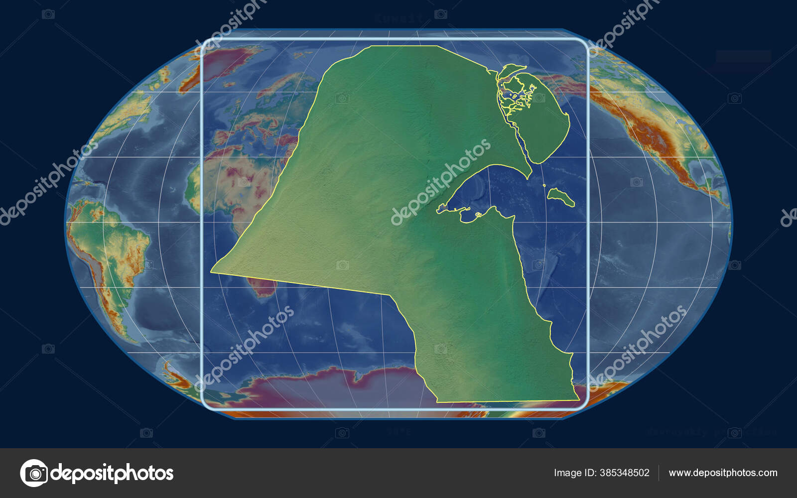 Zoomed View Kuwait Outline Perspective Lines Global Map Kavrayskiy