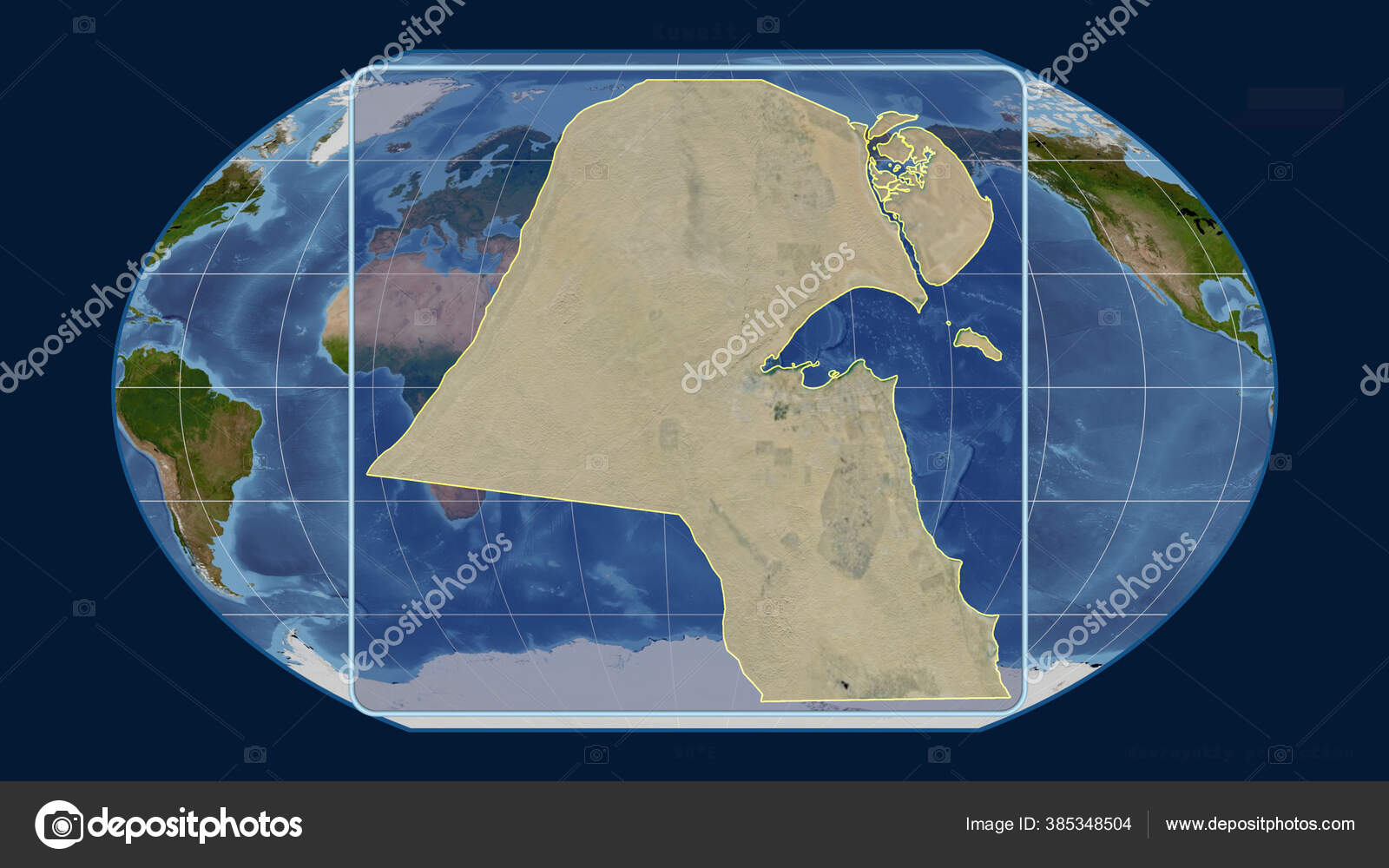 Zoomed View Kuwait Outline Perspective Lines Global Map Kavrayskiy