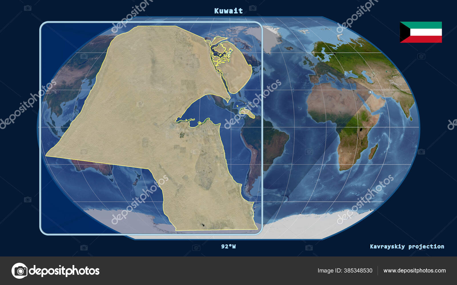Zoomed View Kuwait Outline Perspective Lines Global Map Kavrayskiy