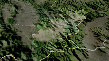 Kosova 'nın Gnjilane ilçesi yakınlaştırıldı ve altı çizildi. Uydu görüntüleri. 3B görüntüleme
