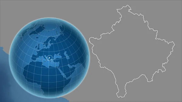 Косово Глобус Формі Країни Проти Масштабованої Карти Контуром Мапа Висот — стокове фото