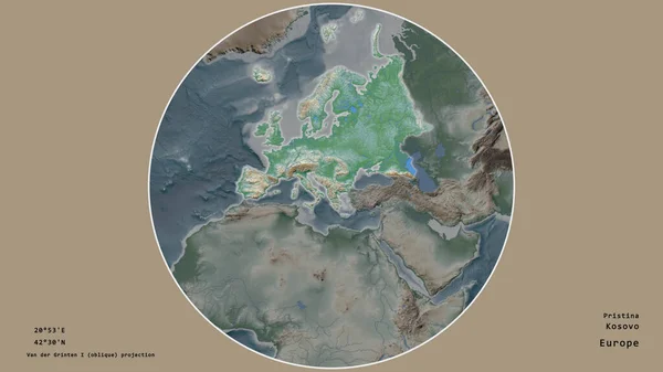 Территория Косово Сосредоточена Кругу Окружающем Континент Обесцвеченном Фоне Приведены Основные — стоковое фото