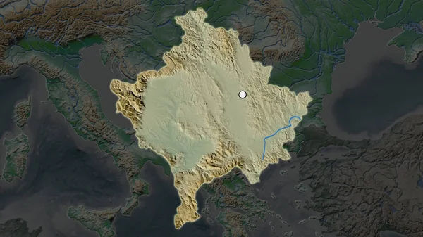 Area Evidenziata Del Kosovo Con Punto Capitale Sulla Mappa Desaturata — Foto Stock