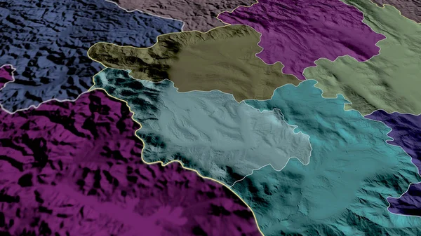 Dakovica コソボの地区が拡大し 強調した 行政区画の色と衝突した地図 3Dレンダリング — ストック写真