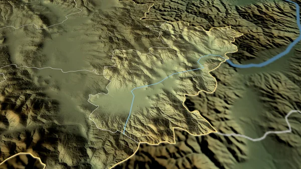 Gnjilane District Kosovo Zoomed Highlighted Main Physical Landscape Features Rendering — Stock Photo, Image