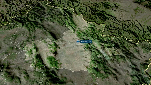 Pristina Kosovos Distrikt Zoomade Och Belystes Med Kapital Satellitbilder Rendering — Stockfoto