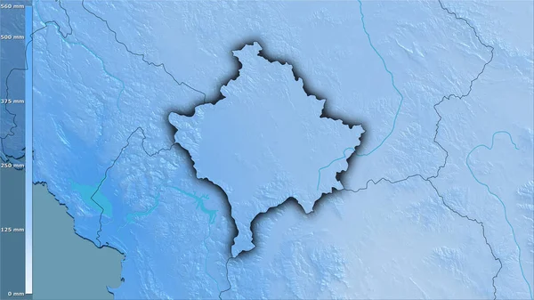 Precipitation Coldest Quarter Kosovo Area Stereographic Projection Legend Raw Composition — Stock Photo, Image