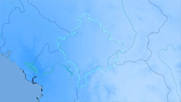 光輝く輪郭を持つラスター層の生の組成 立体投影における年間降水量マップ上のコソボ地域 — ストック写真