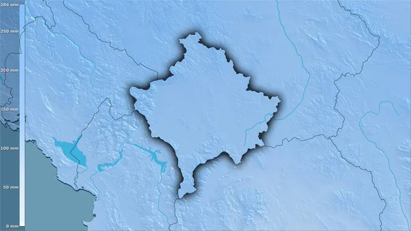 Precipitation Warmest Quarter Kosovo Area Stereographic Projection Legend Raw Composition — Stock Photo, Image