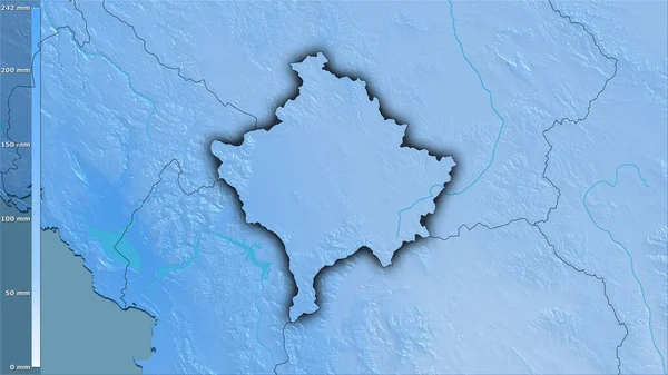 Efsanevi Stereografik Projeksiyonla Kosova Bölgesindeki Nemli Ayın Yağışı Koyu Parlak — Stok fotoğraf