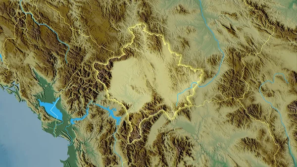 Zona Kosovo Mapa Topográfico Relieve Proyección Estereográfica Composición Cruda Capas — Foto de Stock
