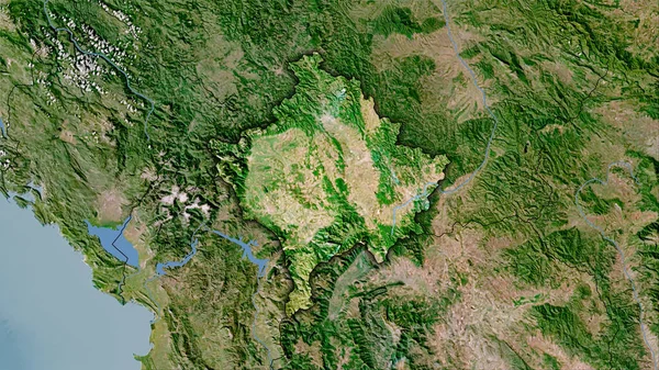 Obszar Kosowa Mapie Satelitarnej Projekcji Stereograficznej Surowa Kompozycja Warstw Rastrowych — Zdjęcie stockowe