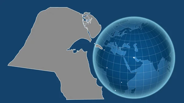 Kuwait Globus Mit Der Form Des Landes Gegen Gezoomte Landkarte — Stockfoto