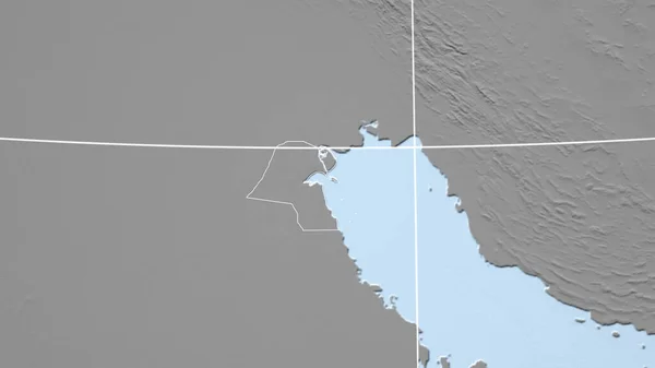 Kuwait Bairro Perspectiva Distante Com Contorno País Mapa Elevação Escala — Fotografia de Stock