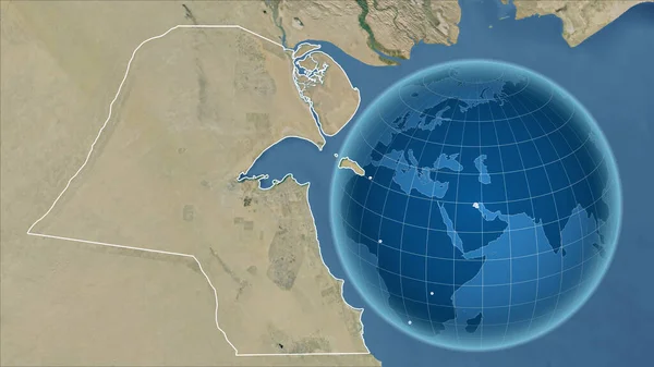クウェート アウトラインを持つ拡大地図に対して国の形を持つグローブ 衛星画像 — ストック写真
