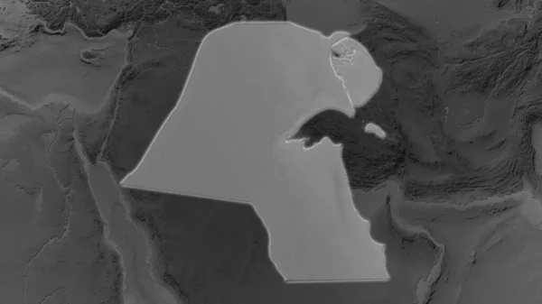 Kuwait Area Enlarged Glowed Darkened Background Its Surroundings Grayscale Bumped — Stock Photo, Image