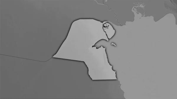 Stereografik Projeksiyondaki Gri Ölçekli Yükseklik Haritasında Kuveyt Alanı Koyu Parlak — Stok fotoğraf