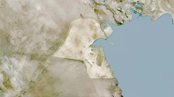 衛星上のクウェートエリア立体投影の地図 ラスター層の生の組成 — ストック写真