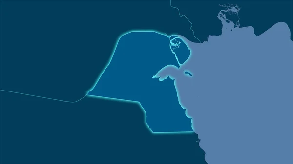 Stereografik Projeksiyondaki Katı Haritada Kuveyt Alanı Işık Saçan Ana Hatlı — Stok fotoğraf