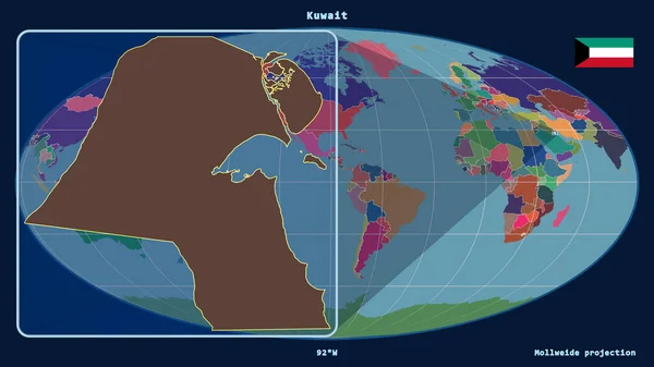 Zoomed Vista Del Kuwait Contorno Con Linee Prospettiche Contro Una — Foto Stock