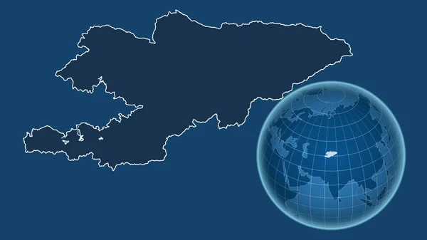 Kirghizistan Globo Con Forma Del Paese Mappa Ingrandita Con Suo — Foto Stock