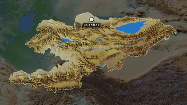 Podkreślony Obszar Kirgistanu Stolicą Oznakowaniem Zdesperowanej Mapie Sąsiedztwa Kolor Mapy — Zdjęcie stockowe
