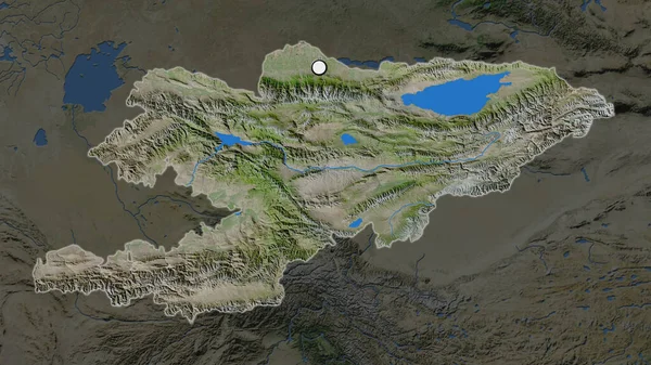 Выделенная Территория Кыргызстана Столичной Точкой Обесцвеченной Карте Окрестностей Спутниковые Снимки — стоковое фото