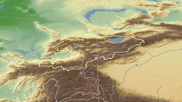 Kirgistan Jego Okolica Daleka Perspektywa Ukośna Zarysowany Kształt Kolor Mapa — Zdjęcie stockowe