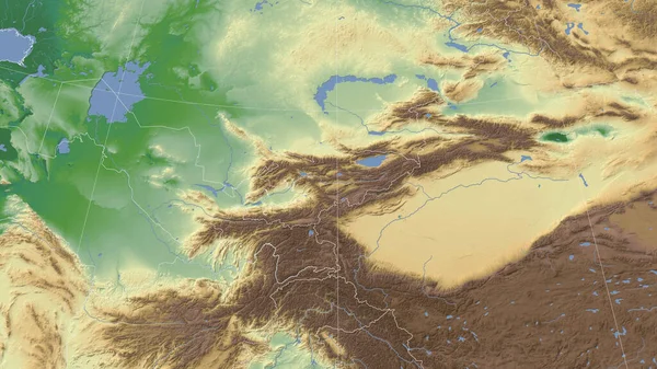 Киргизстан Його Околиці Дистанційна Перспектива Обрисів Фізична Карта — стокове фото