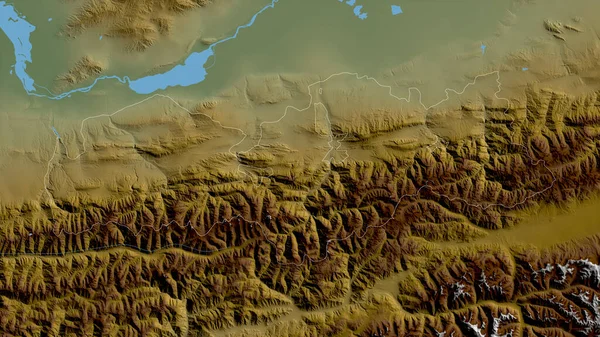 吉尔吉斯斯坦巴肯省 湖泊和河流的彩色阴影数据 形状与它的国家相对应 3D渲染 — 图库照片