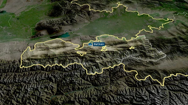 Batken Province Kirghizistan Zoomé Mis Évidence Avec Capitale Imagerie Satellite — Photo