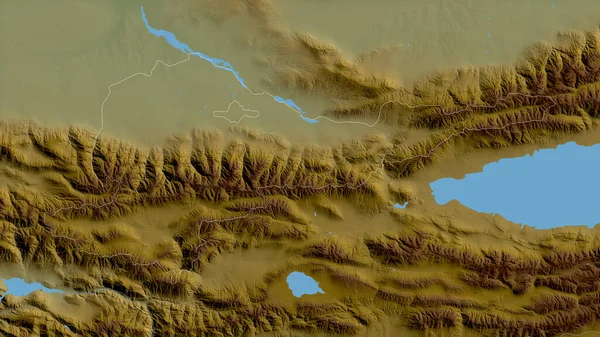 キルギスのチュイ県 湖や川と色シェーダーデータ 形状は その国の領域に対して概説 3Dレンダリング — ストック写真