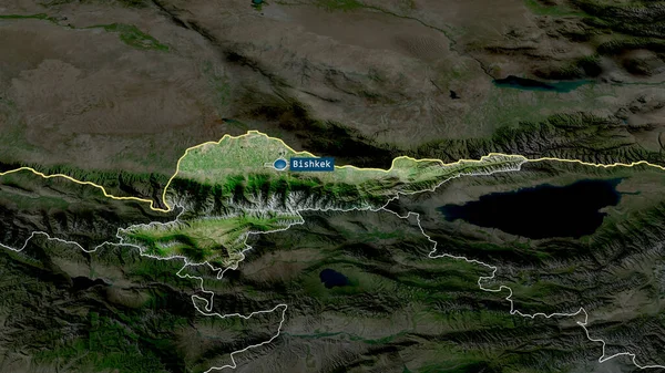 Chuy Provincia Kirguistán Zoomed Destacó Con Capital Imágenes Satélite Renderizado — Foto de Stock