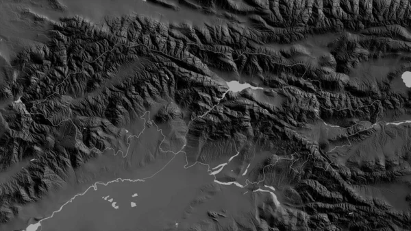キルギス共和国のジャラル アバド県 湖や川とグレースケールの地図 形状は その国の領域に対して概説 3Dレンダリング — ストック写真