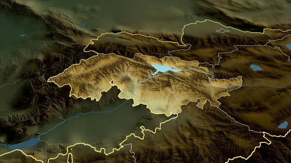 Jalal Abad Province Kyrgyzstan Zoomed Highlighted Main Physical Landscape Features — Stock Photo, Image