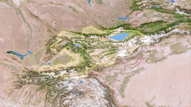 Stereografik projeksiyondaki C uydusundaki Kırgızistan bölgesi - ışık saçan ana hatlı raster tabakalarının ham bileşimi
