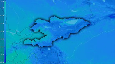 Efsanevi stereografik projeksiyonda Kırgızistan bölgesinin en düşük sıcaklığı - koyu parlak dış hatlı raster tabakalarının ham bileşimi