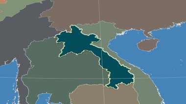 Laos ve mahallesi. Uzak eğimli perspektif - şekil çizilmiş. idari bölümlerin renk haritası