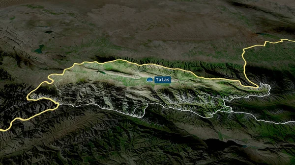 Talas Provincia Kirguistán Zoomed Destacó Con Capital Imágenes Satélite Renderizado — Foto de Stock