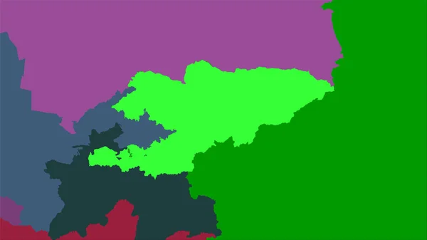 行政区划地图上吉尔吉斯斯坦地区的立体投影 栅格层的原始组成 — 图库照片