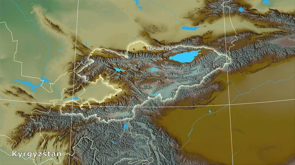 Kirgisistan Gebiet Auf Der Topographischen Reliefkarte Der Stereographischen Projektion Hauptkomposition — Stockfoto