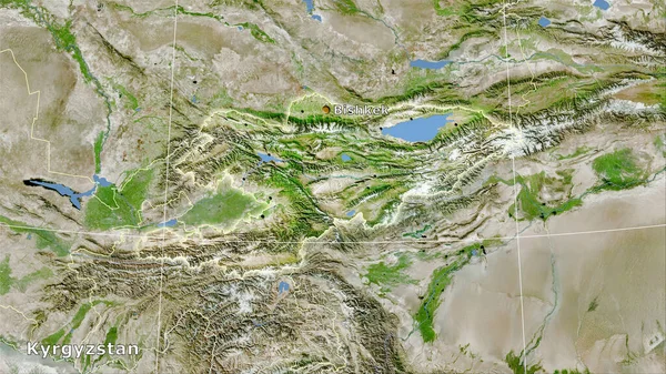 Obszar Kirgistanu Zdjęciu Satelitarnym Mapa Projekcji Stereograficznej Kompozycja Główna — Zdjęcie stockowe