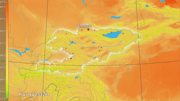 Mean Annual Temperature Variation Kyrgyzstan Area Stereographic Projection Legend Main — Stock Photo, Image