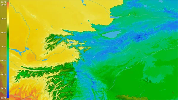 Gemiddelde Temperatuur Van Warmste Kwartaal Kirgizië Stereografische Projectie Met Legende — Stockfoto