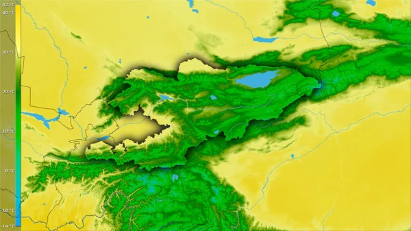 Максимальная Температура Самого Теплого Месяца Территории Кыргызстана Стереографической Проекции Легендой — стоковое фото