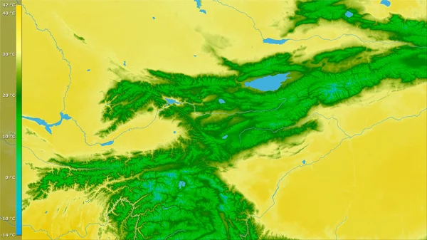 Maksymalna Temperatura Najcieplejszego Miesiąca Terenie Kirgistanu Projekcji Stereograficznej Legendą Surowa — Zdjęcie stockowe