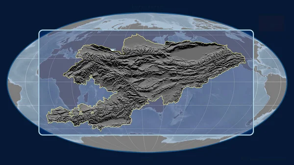 Vista Ampliada Quirguistão Esboço Com Linhas Perspectiva Contra Mapa Global — Fotografia de Stock