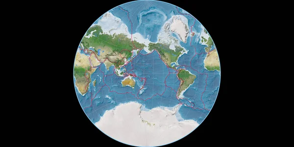 Světová Mapa Lambertově Lagrangeově Projekci Soustřeďuje 170 Západní Délky Satelitní — Stock fotografie