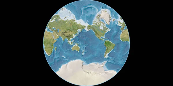 World Map Lambert Lagrange Projection Centered 170 West Longitude Satellite — Stock Photo, Image